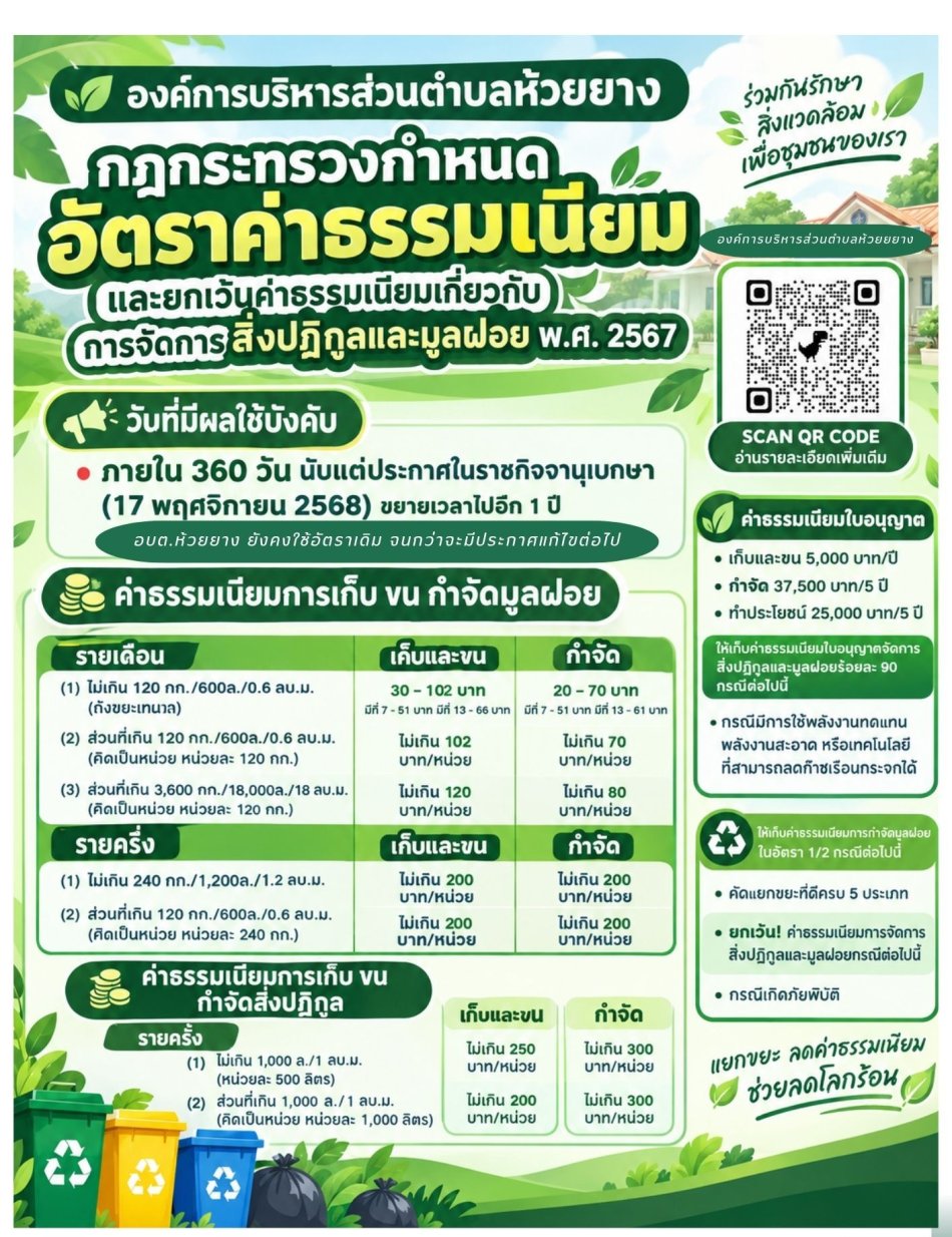 ประชาสัมพันธ์ ????????ประกาศกฎกระทรวงฉบับใหม่ ปรับเพิ่มอัตราค่าธรรมเนียมขยะ